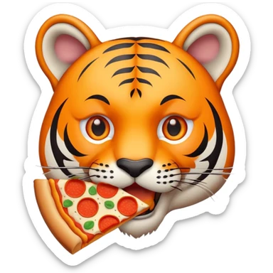 tiger face eating pizza for Twitch emote sticker
