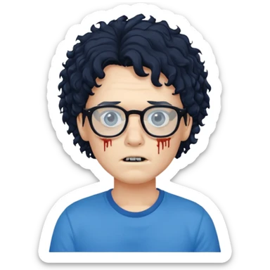 curly hair zombie with glasses blue t shirt sticker