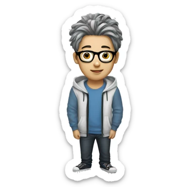 korean guy with curtains hair and glasses zip hoodie sticker