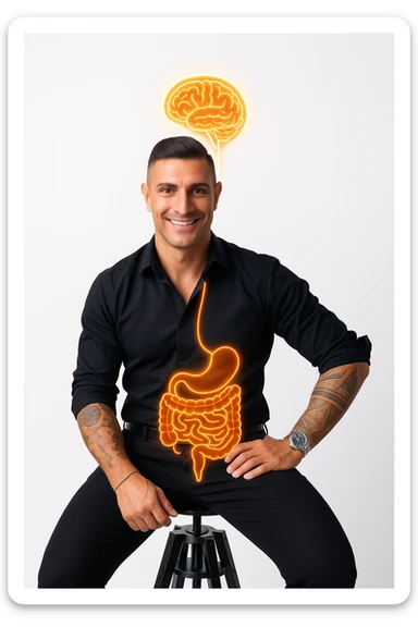 uomo con benessere alto poichè il cervello è collegato all'intestino sticker