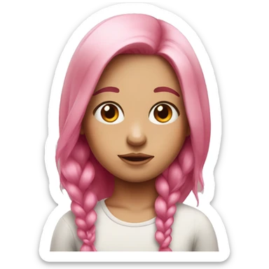 girl with pink hair and instead of eyes she has fish sticker