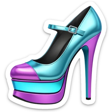 8k quailty, 8000x8000px resolution, ultra detailed, cyberpunk style and color scheme,  digital illustration of platform high heel shoes. No human figures, no emoji icons, no emoji faces, isolated on transparent background  sticker