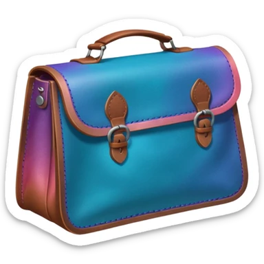 coins in gradient of turquoise, blue, pink, purple, and coral color inside a brown leather bag sticker