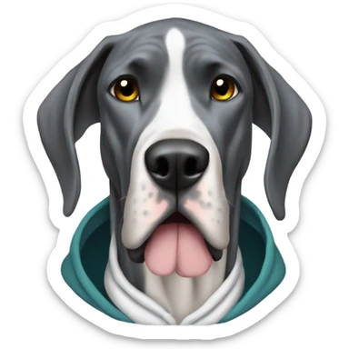 Great Dane wearing a hoodie sticker