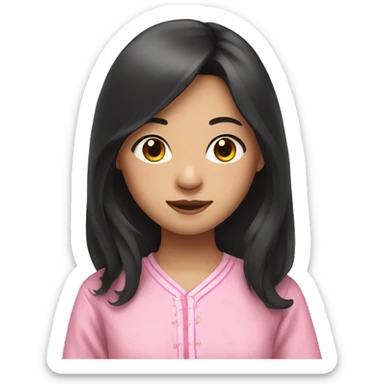 Asian girl with dark long hair wearing pink pajamas  sticker