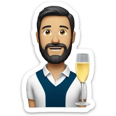 A man in a polo with a glass of champagne. Dark hair and beard   sticker