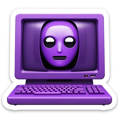 A futuristic terminal prompt colored purple on an old computer ascii characters no face sticker