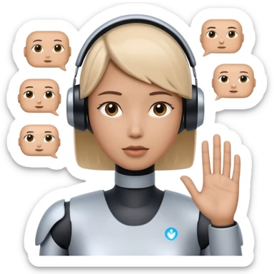 ai agent (llm model, ai chatbot) is communicating with human, human is asking in natural language and ai agent is thinking in his own language, answering back in natural language, giving help of using some hard system  sticker