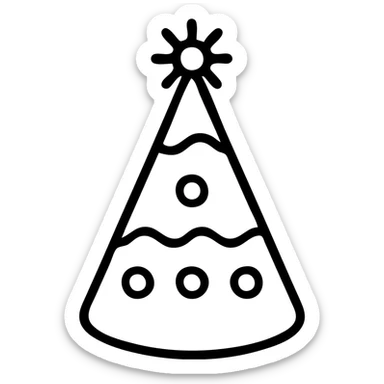 A conical birthday party hat with decorative patterns and a pom pom on top sticker