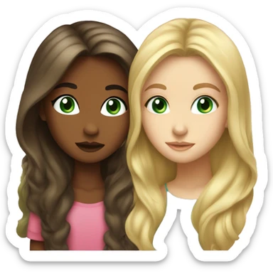 blonde girl with blue eyes kisses girl with long brown hair and green eyes sticker