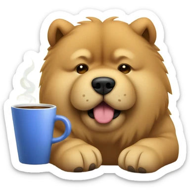 chow chow tired with mug coffee sticker