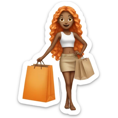 Tan girl with long orange hair wearing cute outfit holding shopping bags sticker
