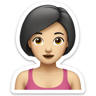 Asian woman with short hair, with dark shank hair, large eyes, and thick lips. Her body is chubby sticker