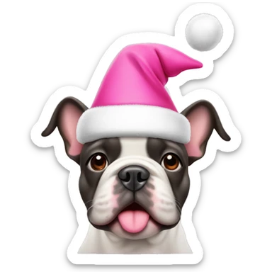 French bull dog wearing a pink Christmas hat  sticker