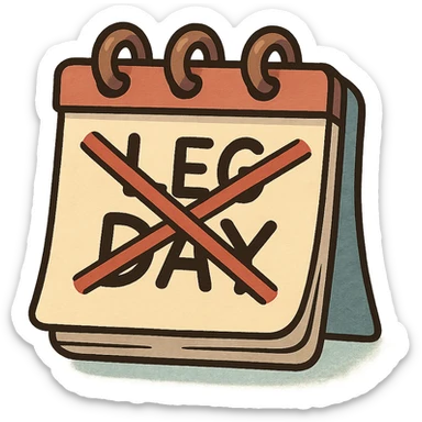playful cartoon icon of a calendar with 'leg day' crossed out sticker