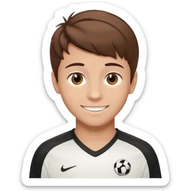 Illustrated emoji of a teen boy with brown hair and brown eyes, hair styled like a soccer player  sticker