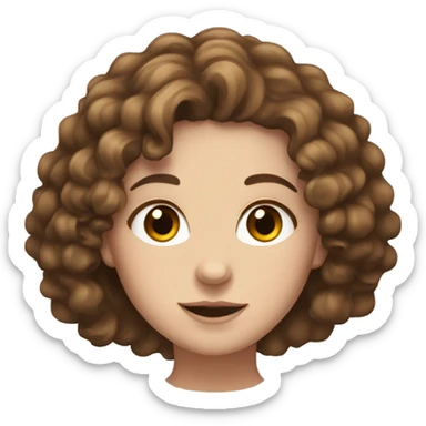 A white girl with a bit curly brown hair, brown eyes sticker
