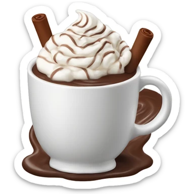 hot chocolate with whipped cream and a chocolate stick sticker