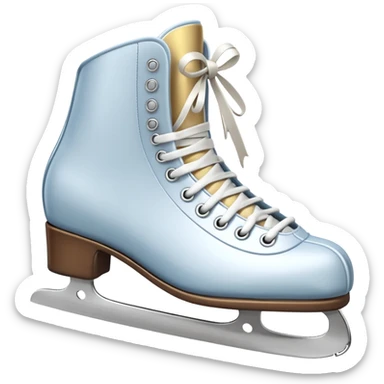 Стильные белые или кожаные коньки с перекрещенными шнурками.
> Prompt: 3D emoji of a pair of classic white ice skates tied together by laces.
Small festive silver bells attached to the laces. Sharp blades with a chrome metallic finish, smooth leathe sticker