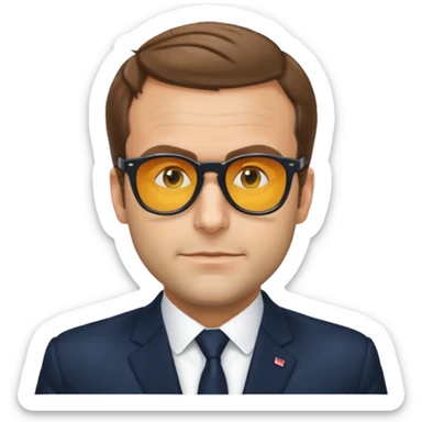 Emanuel Macron avec des lunettes de soleil qui dit : for sur  sticker