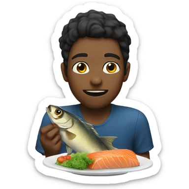 Nico eating a delicious fish sticker