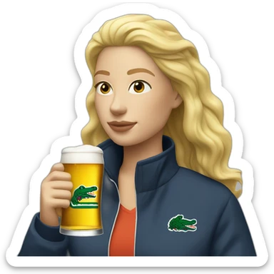 Lacoste blond friends woman drinking beer with windbreaker sticker
