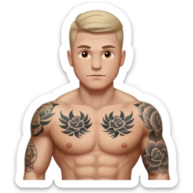 tattoo man, white skintone, more highlight the tattoo, body builder, tatto on fully chest, more tattoos. sticker