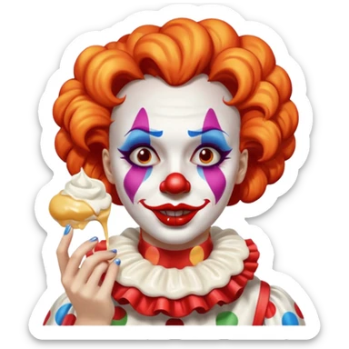 Clown woman gets pied sticker