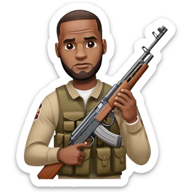make lebron hold a ak 47 with a face sticker