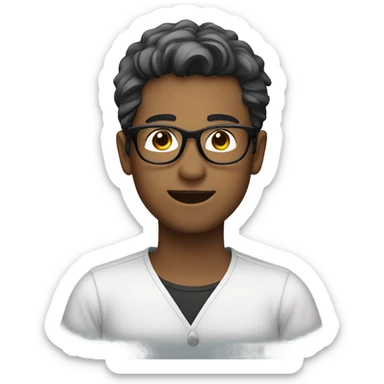 Side profile boy with silver and black hair speaking wearing glasses sticker