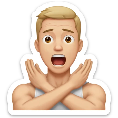 man with crossed arms holding neck while screaming sticker