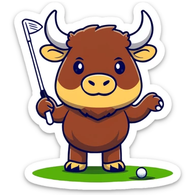 Bison playing golf sticker