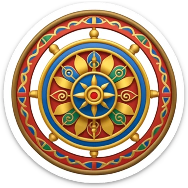 Tibetan Wheel of Life Bhavachakra emoji, traditional symbolic segments representing cycle of existence, simple spiritual harmonious style sticker