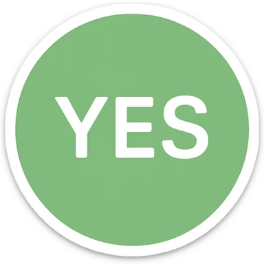 green ball with the word YES written on it, clear readable text, color icon style sticker