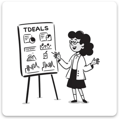 female teacher with black wavy hair, no glasses, teaching and talking sticker