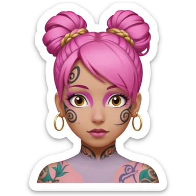 pink hair single bun and lots of face tattoo girl sticker