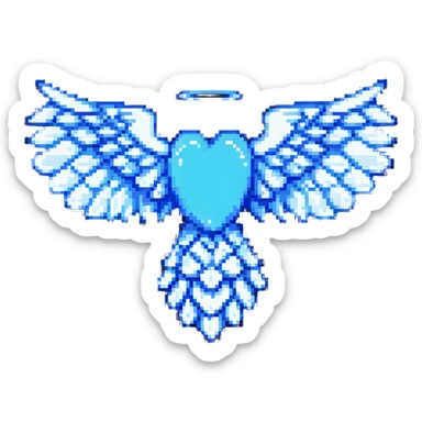 pixel art style angel wing with blue highlights sticker
