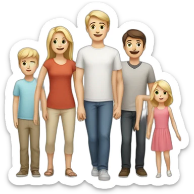 white family with 5 people, 1 blonde adult woman, 1 brunette adult male, 1 brunette male child, 1 brunette female child, 1 blonde male child sticker
