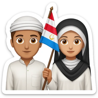 A men and women holding a Druze flag sticker