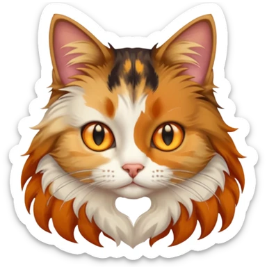 A Cat her race is persante he hair is grew and Brown and white with they eyes orange and Yellow and sticker