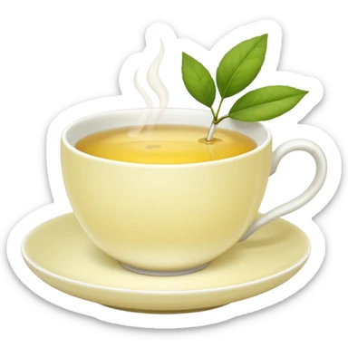 White tea cup with leaf sticker