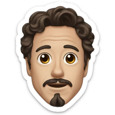 robert downey jr with black face and curly hair sticker