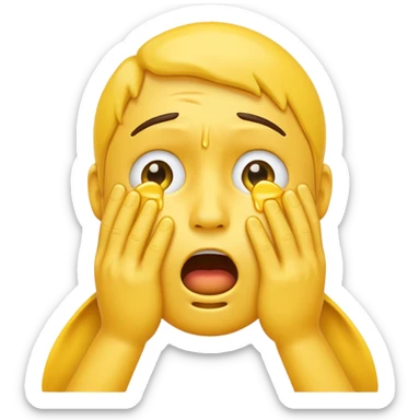 A shocked emoji cryying with his hand sticker