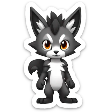 Anthro cool edgy black white grey punk red animal hybrid Fakemon full body sticker