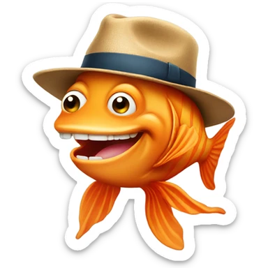happy orange fish wearing fedora sticker