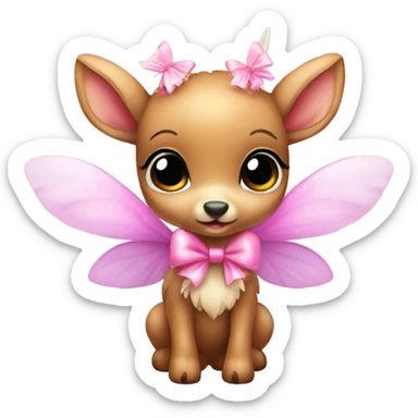 baby deer with fairy wings and a pink bow around its neck  sticker