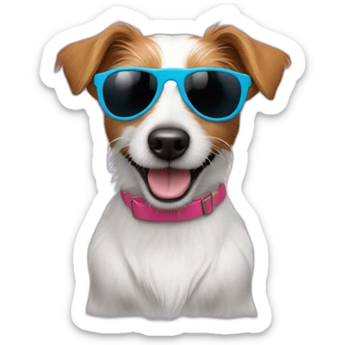cheerful long-haired Jack Russell terrier in sunglasses sticker