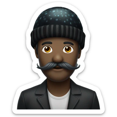 Black Portuguese man with a little bit of moustache and a black beanie   sticker