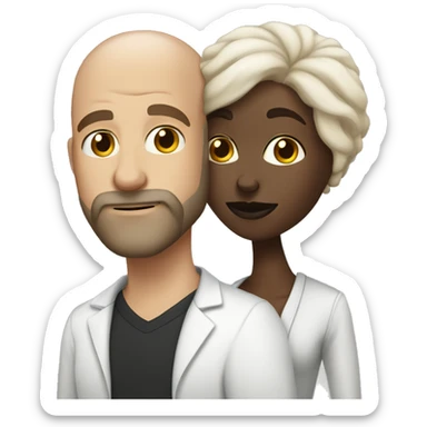 White Man bald with dark beard kissing short brown woman with long dark wavy hair sticker