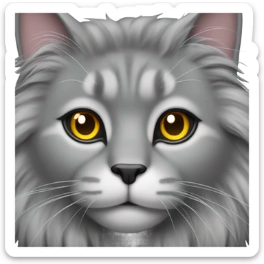 Fluffy grey cat with a lions mane sticker